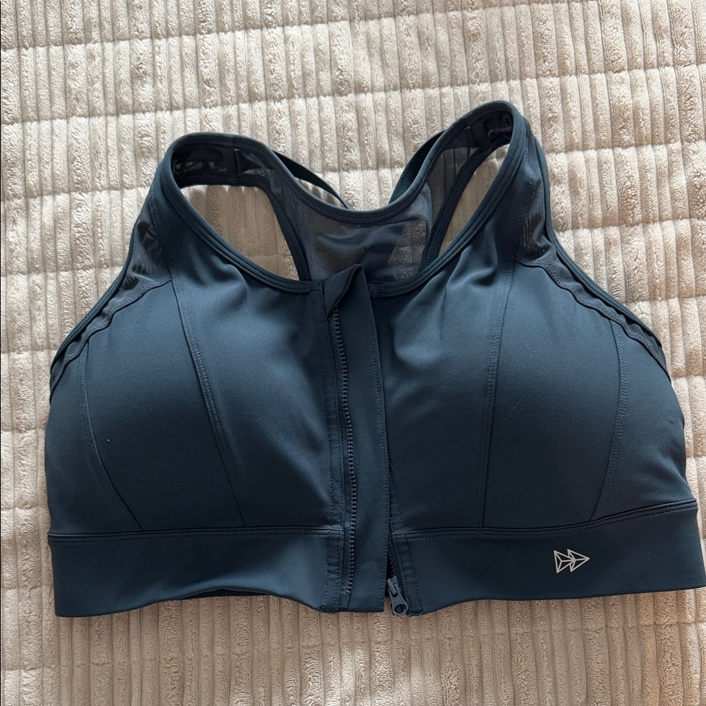 Navy Blue Zip-Front Sports Bra